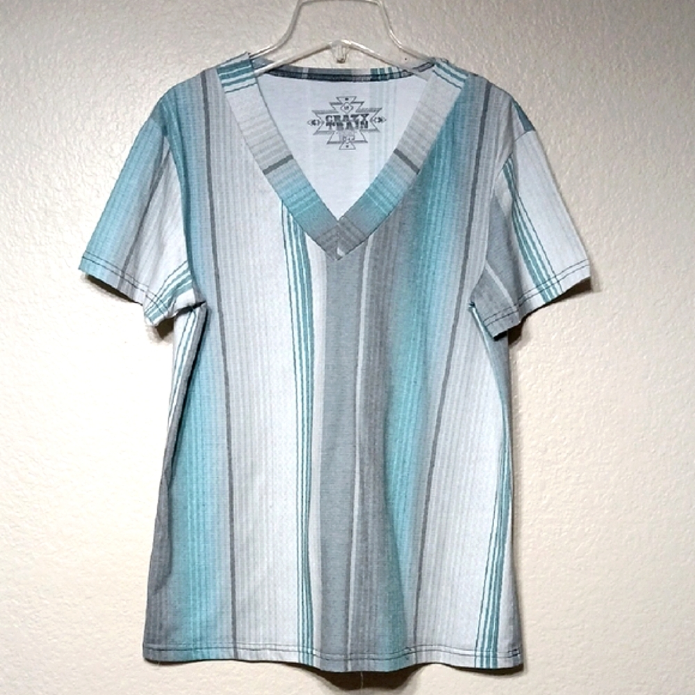 CRAZY TRAIN Teal-Gray Top
